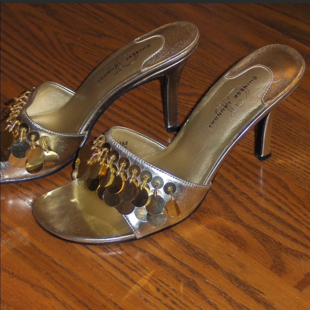 ISO Chinese laundry gold sequin heels size 6.5-7.5